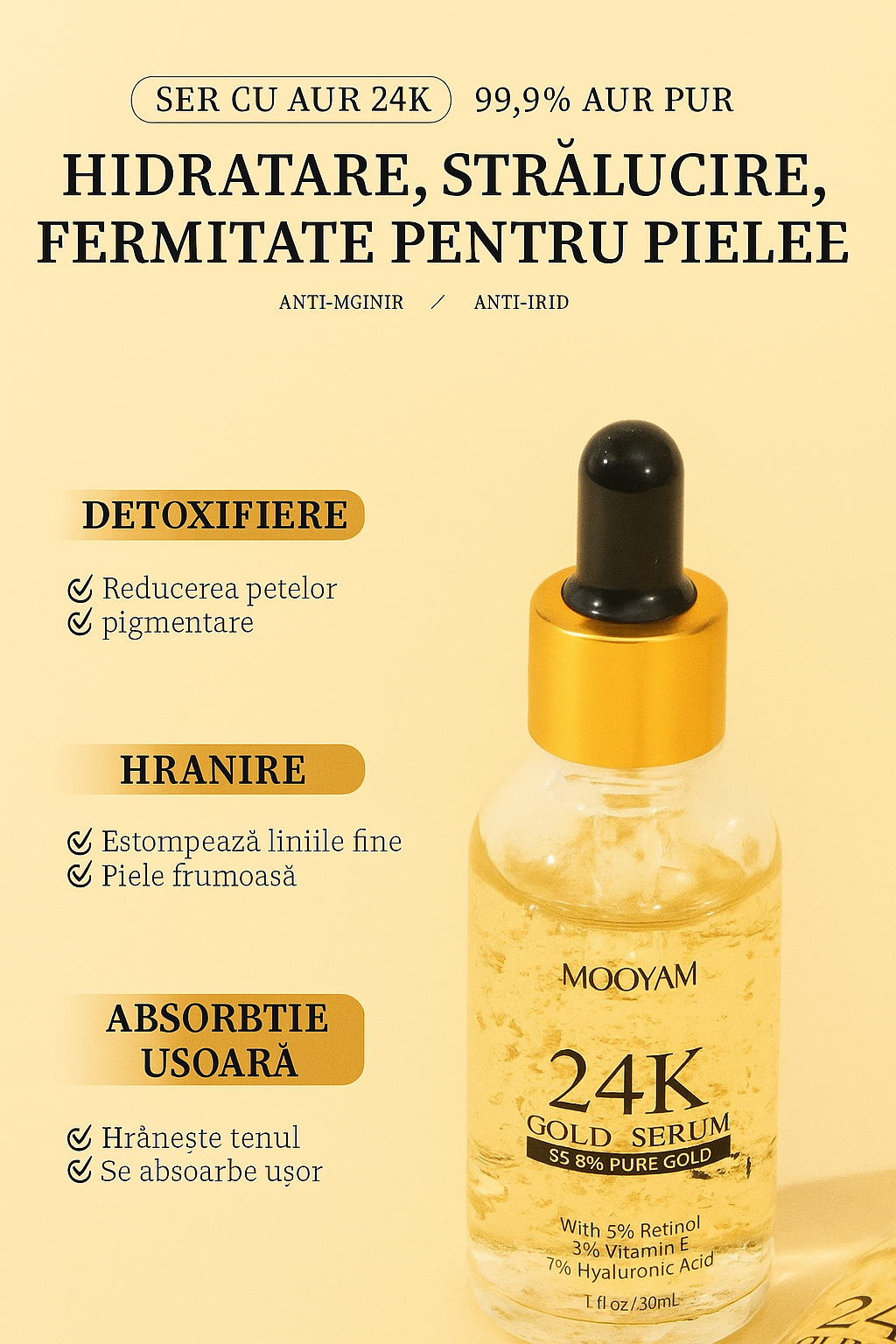 Serul Facial Antirid 24K cu particule de AUR