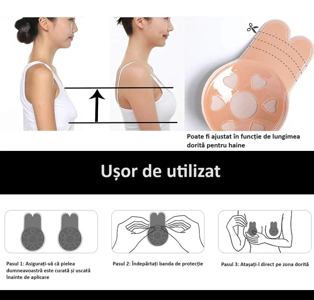 Sutien Push-Up Invizibil din Silicon - Mărime Unică, Reutilizabil, Subțire & Discret