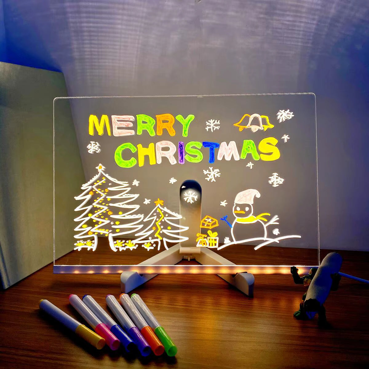 Tableta LED Magica 30x20 cm + 7 Markere colorate + Laveta de sters